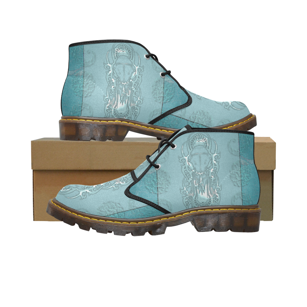Soft blue decorative design Women's Canvas Chukka Boots/Large Size (Model 2402-1)