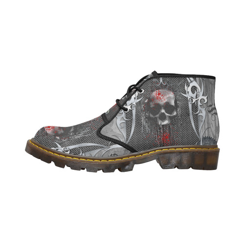 Awesome skull on metal design Women's Canvas Chukka Boots/Large Size (Model 2402-1)