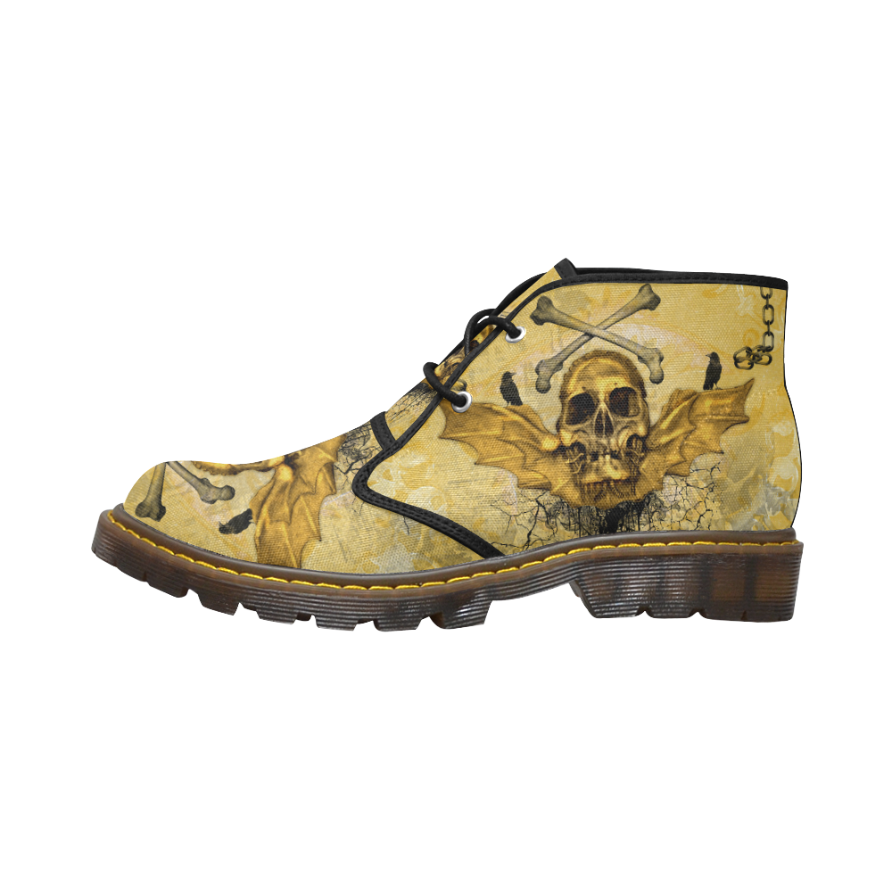 Awesome skull in golden colors Women's Canvas Chukka Boots/Large Size (Model 2402-1)