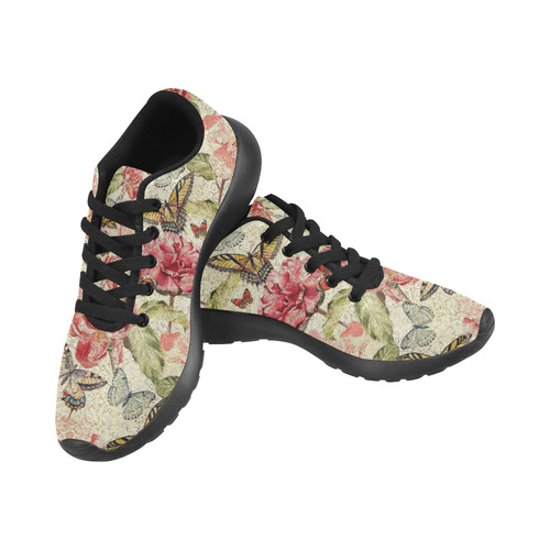 Watercolor Vintage Flowers Butterflies Lace 1 Women's Running Shoes/Large Size (Model 020)
