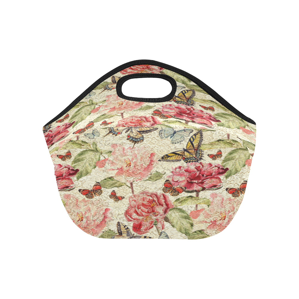 Watercolor Vintage Flowers Butterflies Lace 1 Neoprene Lunch Bag/Small (Model 1669)