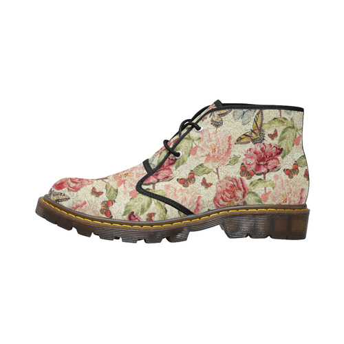 Watercolor Vintage Flowers Butterflies Lace 1 Men's Canvas Chukka Boots (Model 2402-1)