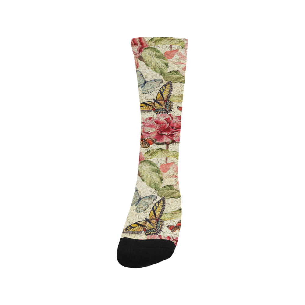 Watercolor Vintage Flowers Butterflies Lace 1 Trouser Socks