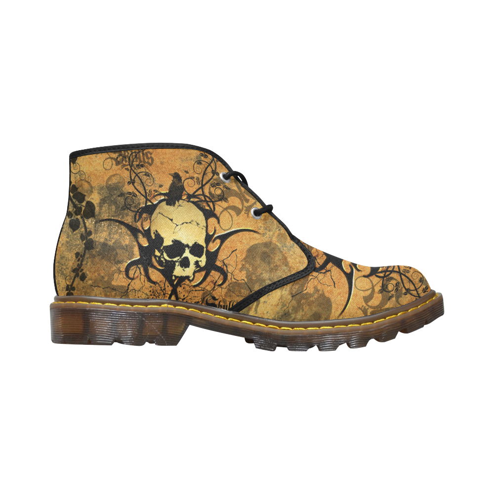Awesome skull with tribal Women's Canvas Chukka Boots/Large Size (Model 2402-1)