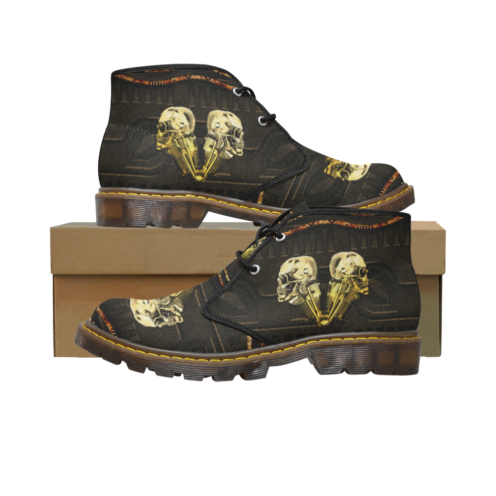 Awesome mechanical skull Women's Canvas Chukka Boots/Large Size (Model 2402-1)
