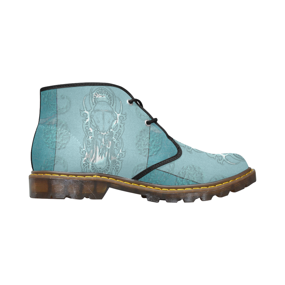 Soft blue decorative design Women's Canvas Chukka Boots/Large Size (Model 2402-1)