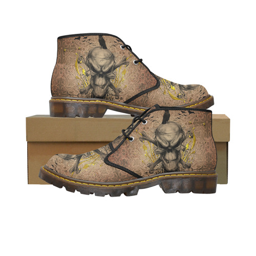 The scary skull with crow Women's Canvas Chukka Boots/Large Size (Model 2402-1)