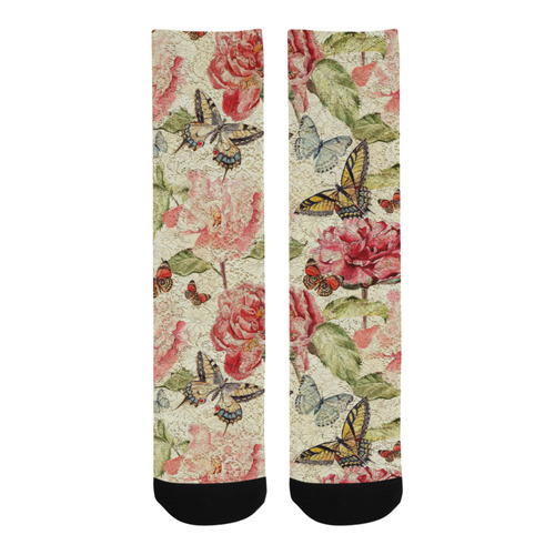 Watercolor Vintage Flowers Butterflies Lace 1 Trouser Socks