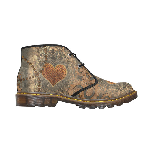 Steampuink, rusty heart with clocks and gears Women's Canvas Chukka Boots (Model 2402-1)