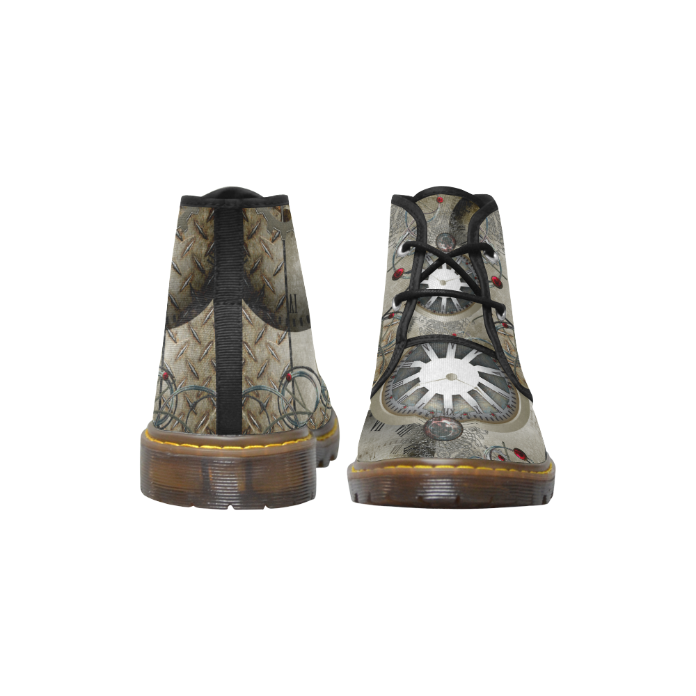 Steampunk, noble design, clocks and gears Women's Canvas Chukka Boots (Model 2402-1)