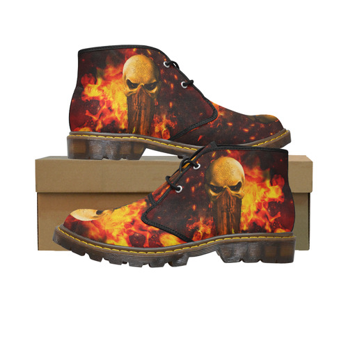 Amazing skull with fire Women's Canvas Chukka Boots/Large Size (Model 2402-1)