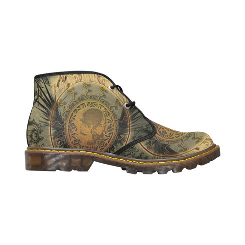 Awesome skulls on round button Women's Canvas Chukka Boots/Large Size (Model 2402-1)