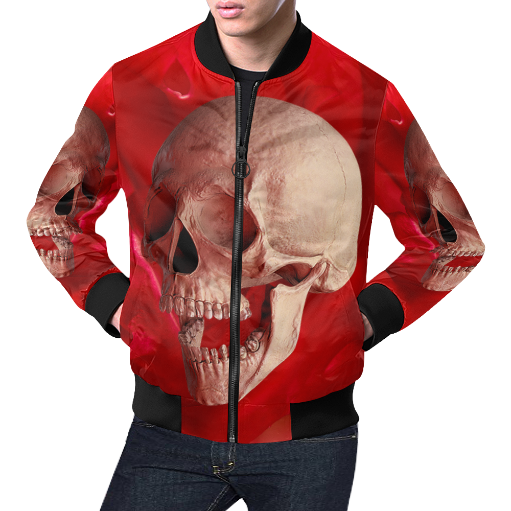 Funny Skull and Red Rose All Over Print Bomber Jacket for Men (Model H19)