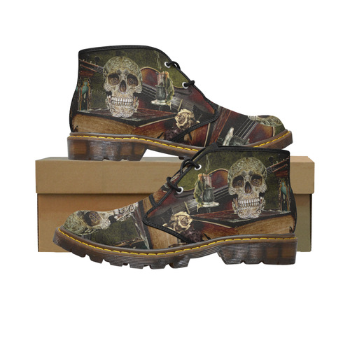 Funny Skull and Book Women's Canvas Chukka Boots (Model 2402-1)
