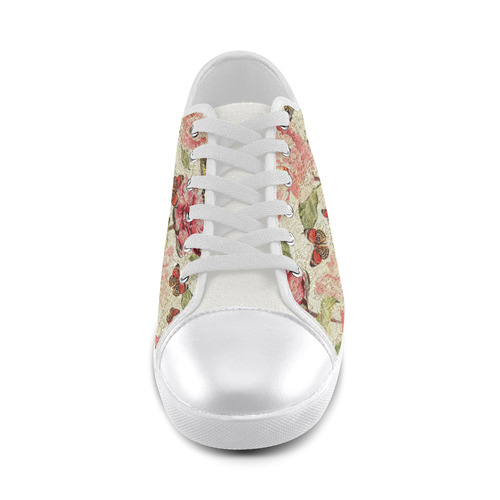 Watercolor Vintage Flowers Butterflies Lace 1 Canvas Shoes for Women/Large Size (Model 016)