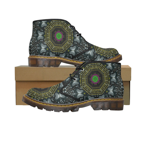 Leaf earth and heart butterflies in the universe Women's Canvas Chukka Boots/Large Size (Model 2402-1)