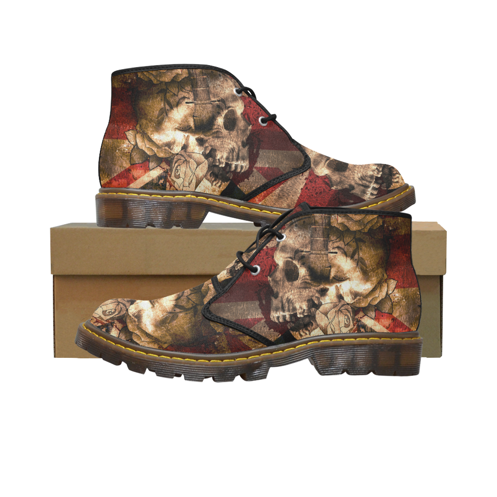 Grunge Skull and British Flag Women's Canvas Chukka Boots (Model 2402-1)