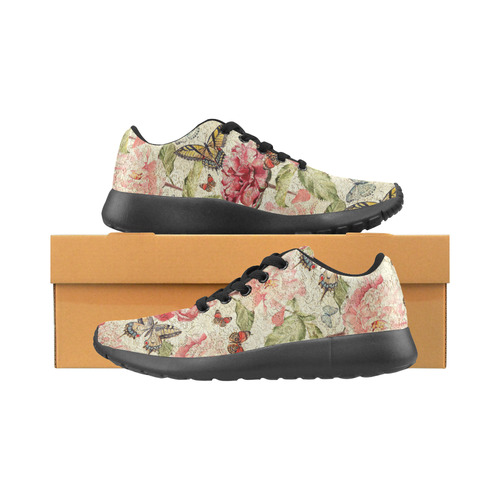 Watercolor Vintage Flowers Butterflies Lace 1 Women's Running Shoes/Large Size (Model 020)