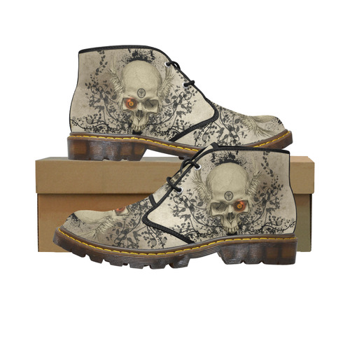 Amazing skull with wings,red eye Women's Canvas Chukka Boots/Large Size (Model 2402-1)