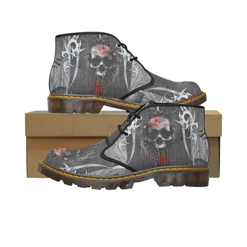Awesome skull on metal design Women's Canvas Chukka Boots/Large Size (Model 2402-1)