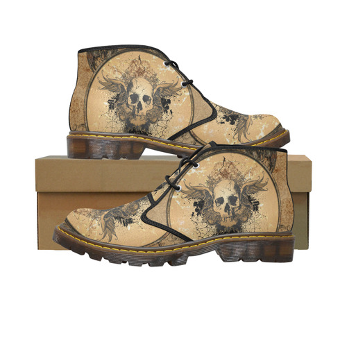 Awesome skull with wings and grunge Women's Canvas Chukka Boots (Model 2402-1)