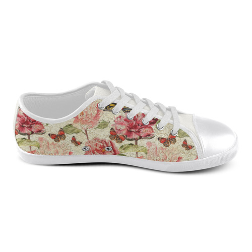 Watercolor Vintage Flowers Butterflies Lace 1 Canvas Shoes for Women/Large Size (Model 016)