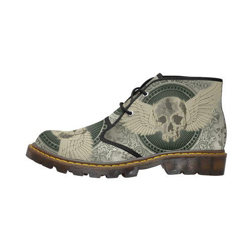 Skull with wings and roses on vintage background Women's Canvas Chukka Boots (Model 2402-1)