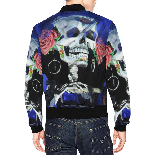 Sugar Skull and Roses All Over Print Bomber Jacket for Men (Model H19)