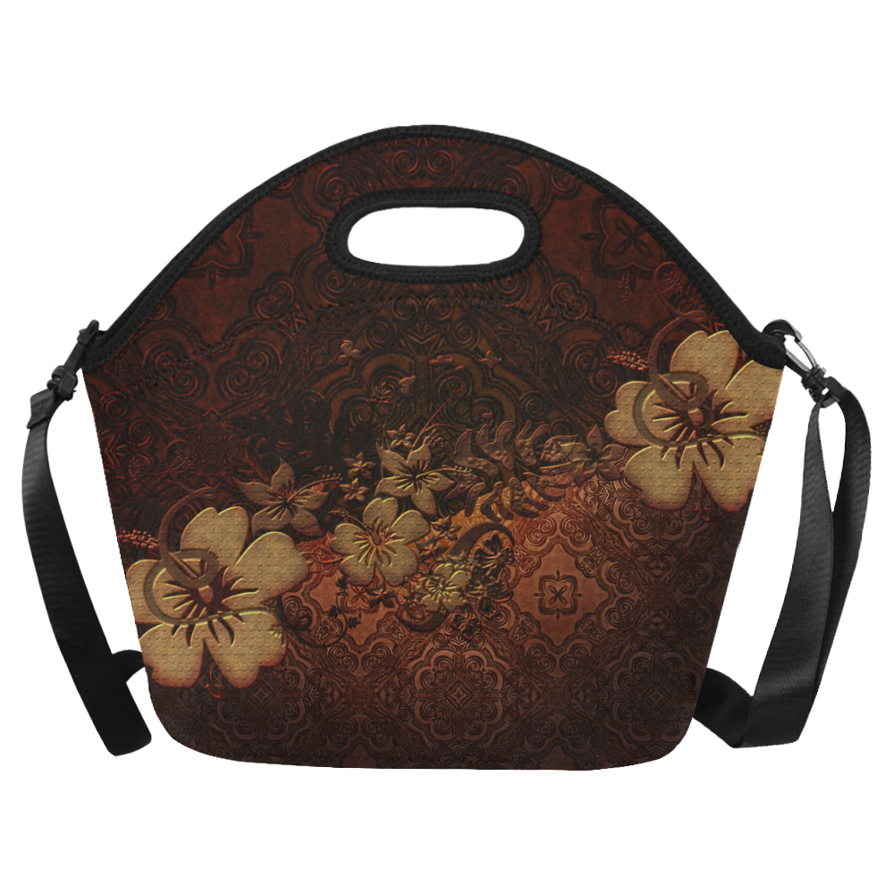 Floral design, vintage Neoprene Lunch Bag/Large (Model 1669)