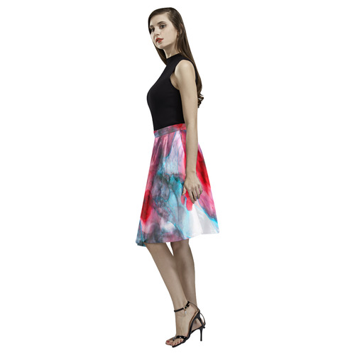 red blue ink Melete Pleated Midi Skirt (Model D15)