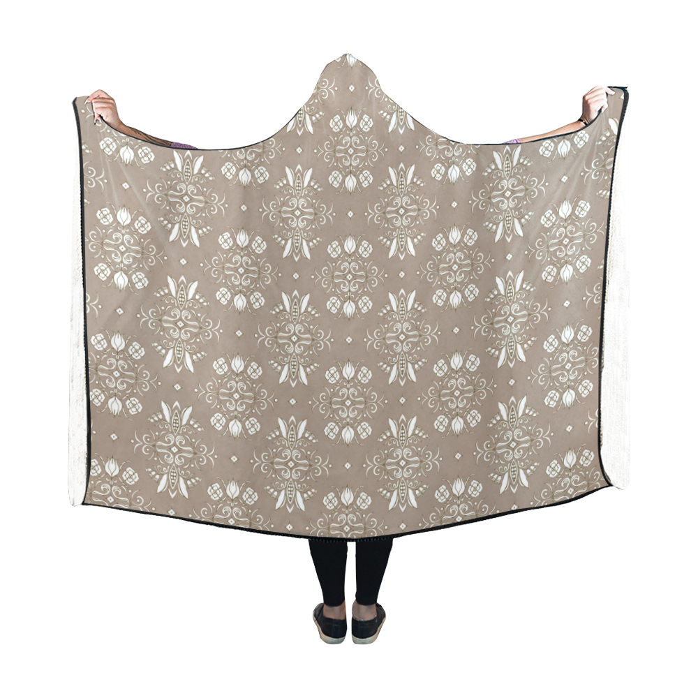 Wall Flower in Warm Taupe Wash by Aleta Hooded Blanket 60''x50''