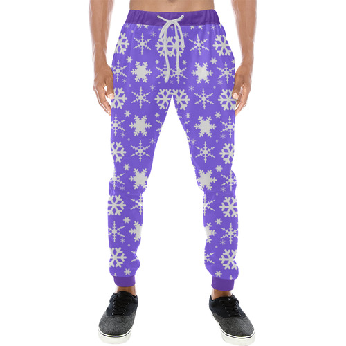 Snowflakes Lavender Men's All Over Print Sweatpants (Model L11)