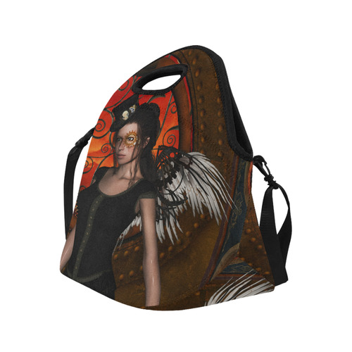 Steampunk lady with steampunk wings Neoprene Lunch Bag/Large (Model 1669)