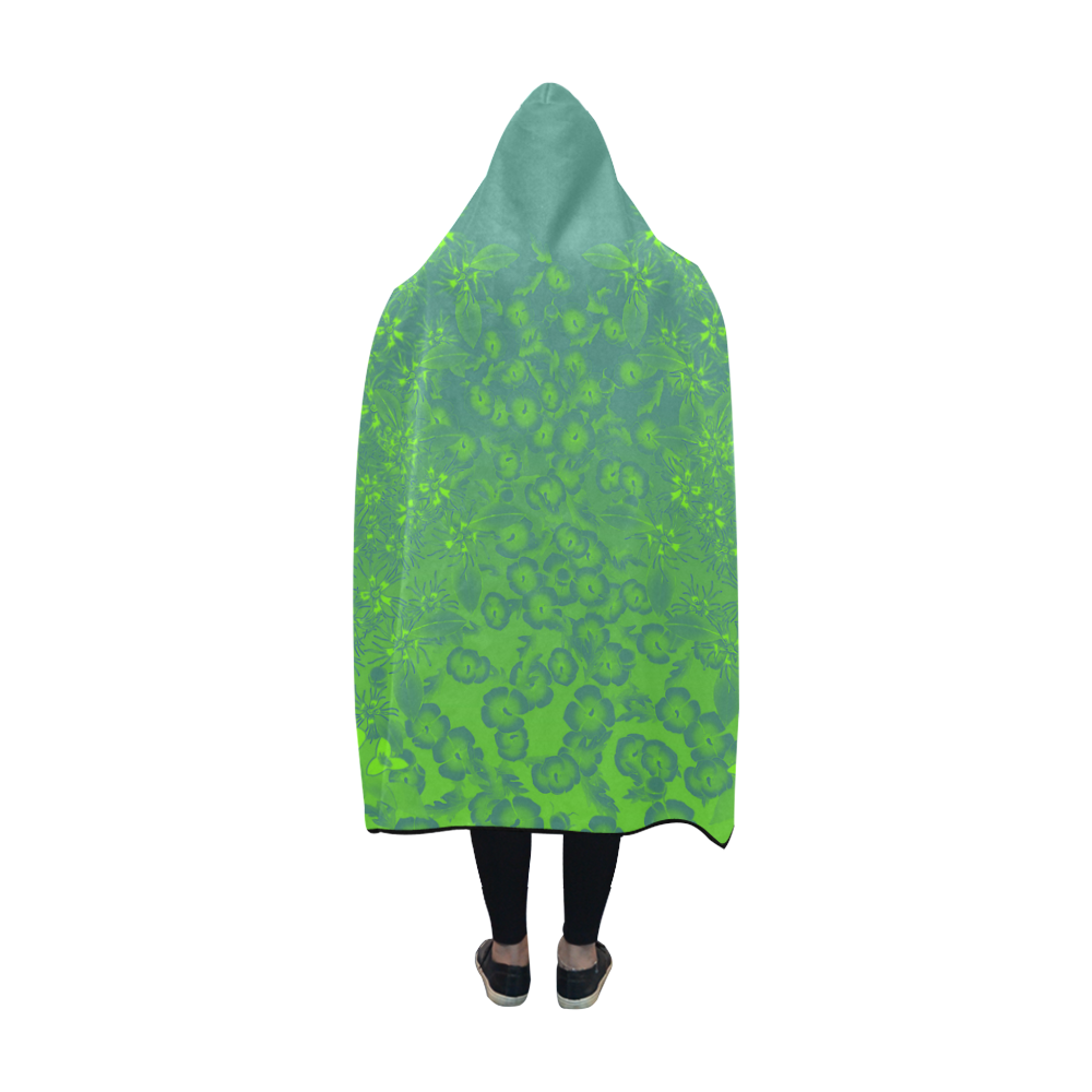 Viridian Wildflower Print by Aleta Hooded Blanket 60''x50''