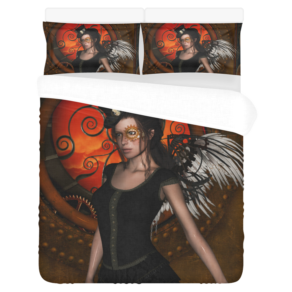 Steampunk lady with steampunk wings 3-Piece Bedding Set