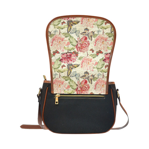 Watercolor Vintage Flowers Butterflies Lace 1 Saddle Bag/Small (Model 1649)(Flap Customization)