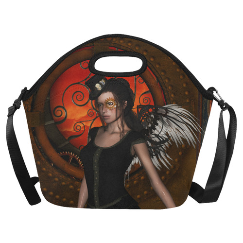 Steampunk lady with steampunk wings Neoprene Lunch Bag/Large (Model 1669)