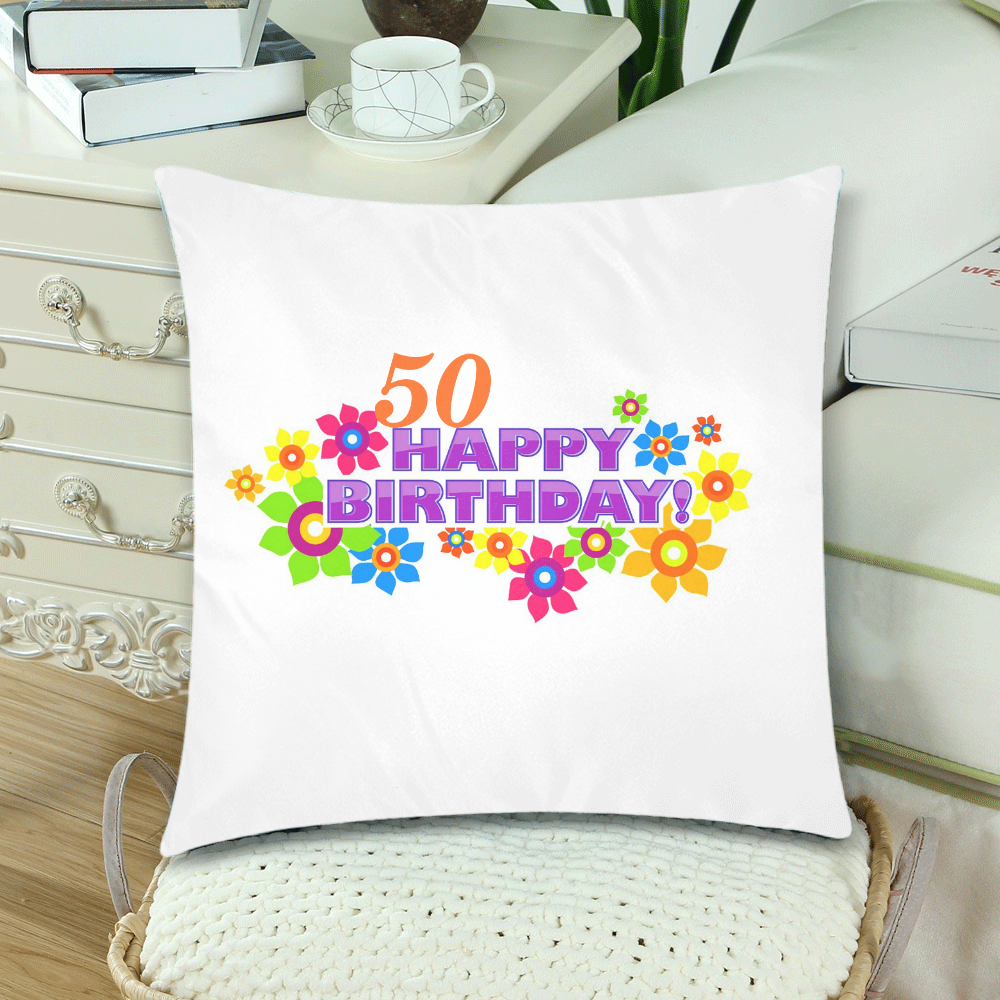 Happy Birthday 50 by Artdream Custom Zippered Pillow Cases 18"x 18" (Twin Sides) (Set of 2)