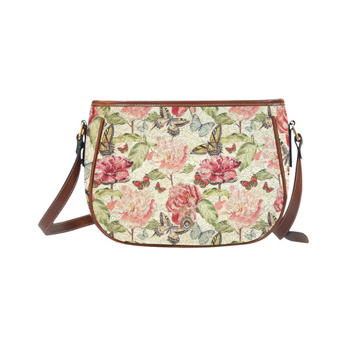 Watercolor Vintage Flowers Butterflies Lace 1 Saddle Bag/Small (Model 1649) Full Customization