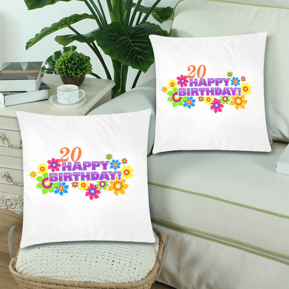 Happy Birthday 20 by Artdream Custom Zippered Pillow Cases 18"x 18" (Twin Sides) (Set of 2)