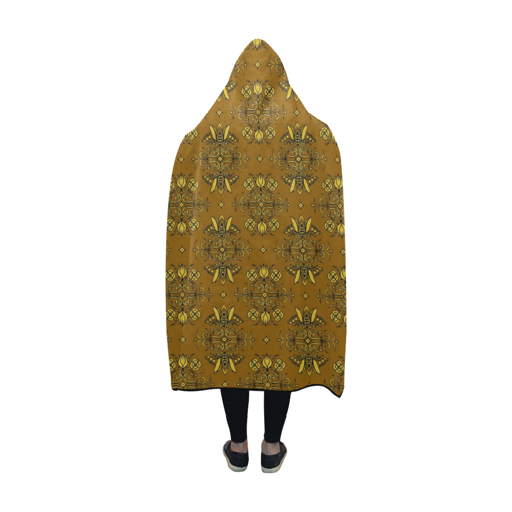 Wall Flower in Spicy Mustard Drama by Aleta Hooded Blanket 60''x50''