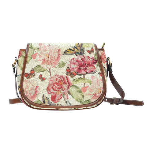 Watercolor Vintage Flowers Butterflies Lace 1 Saddle Bag/Small (Model 1649) Full Customization