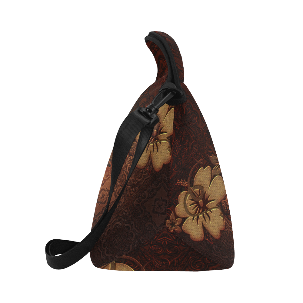 Floral design, vintage Neoprene Lunch Bag/Large (Model 1669)