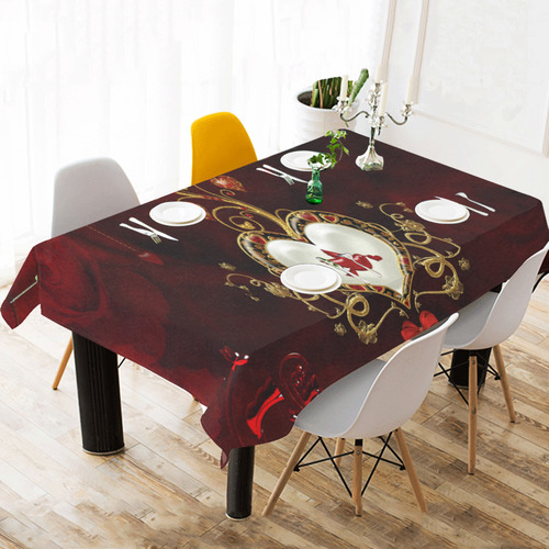 Wonderful heart with dove Cotton Linen Tablecloth 60"x120"