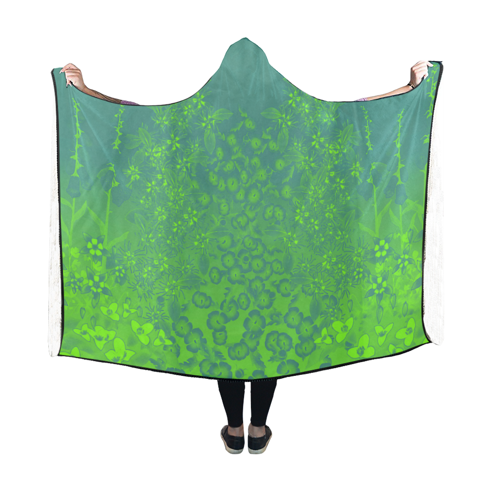 Viridian Wildflower Print by Aleta Hooded Blanket 60''x50''