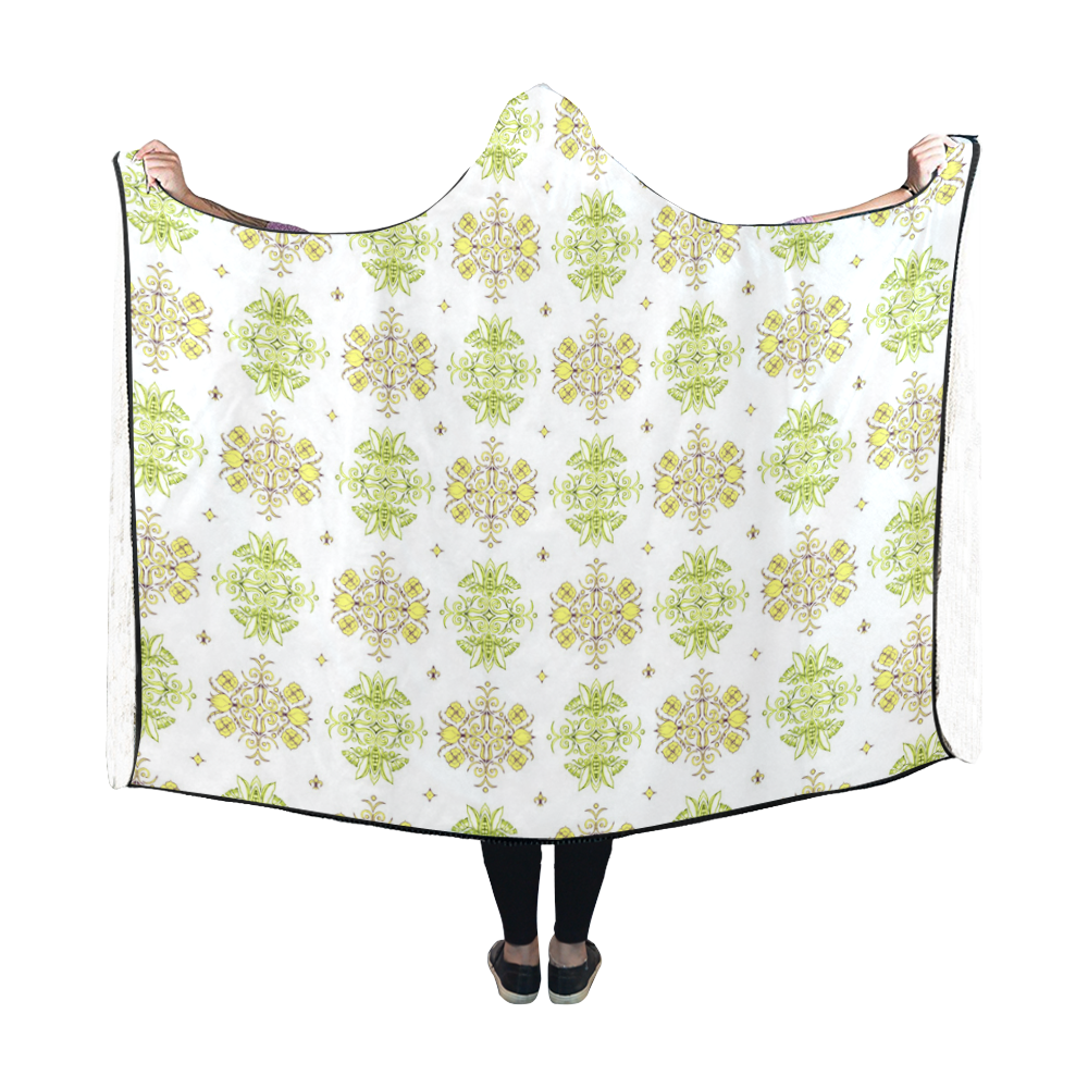 Pale Yellow Wall Flower Print smallest by Aleta Hooded Blanket 60''x50''