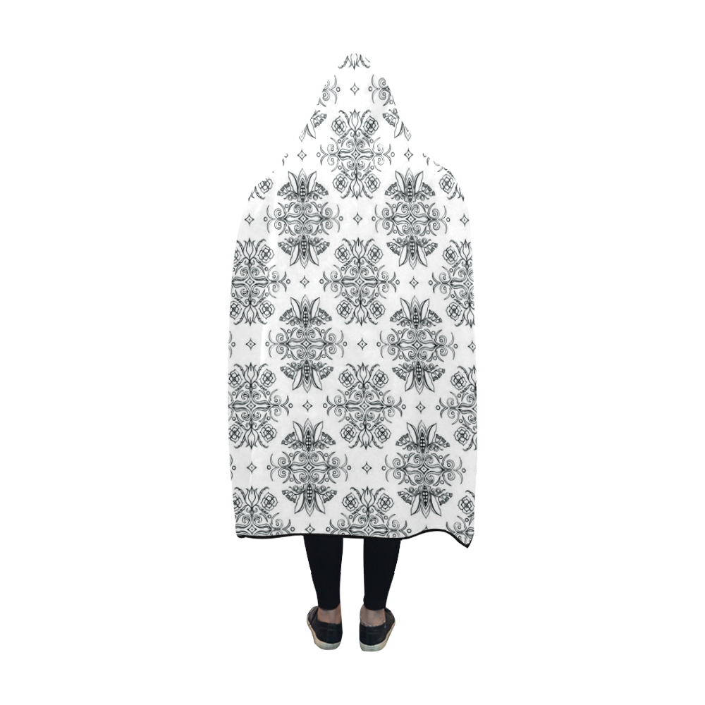 Wall Flower White and Black Drama by Aleta Hooded Blanket 60''x50''