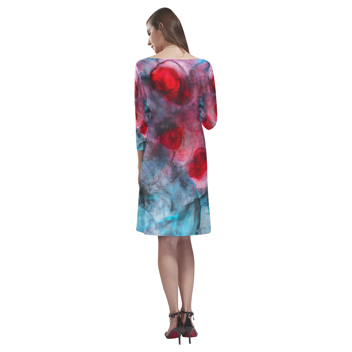 red blue ink Rhea Loose Round Neck Dress(Model D22)