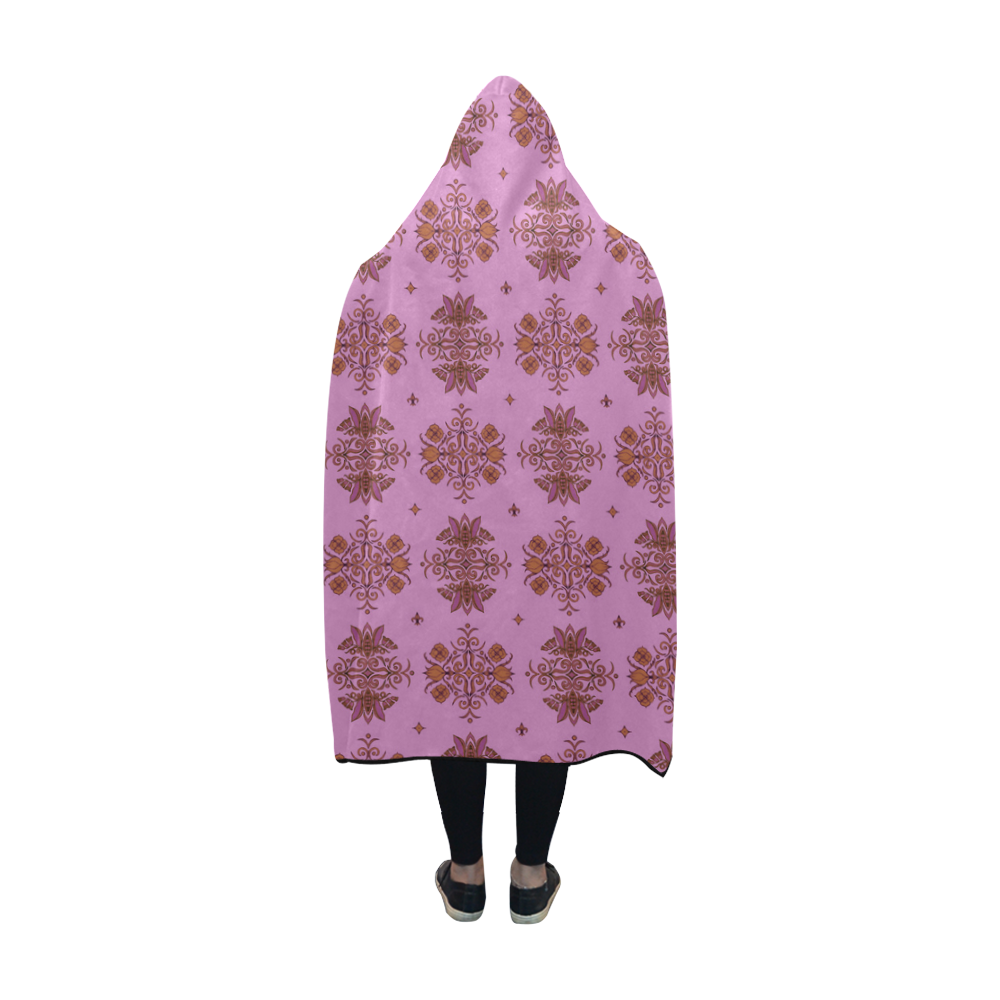 Rich Lavender and Gold Wall Flower Print smallest Hooded Blanket 60''x50''