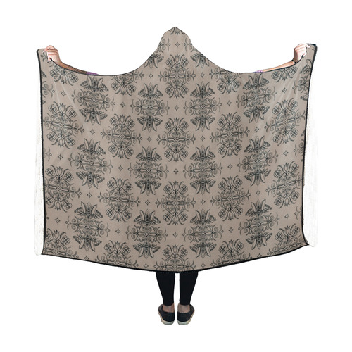 Wall Flower in Warm Taupe by Aleta Hooded Blanket 60''x50''